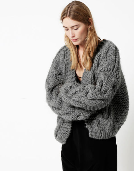 Cardigan Cable Bomber Tweed Grey