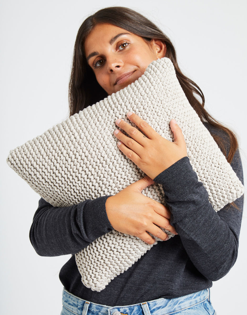 Love train cushion from Wool And The Gang - Beginner knitting kits