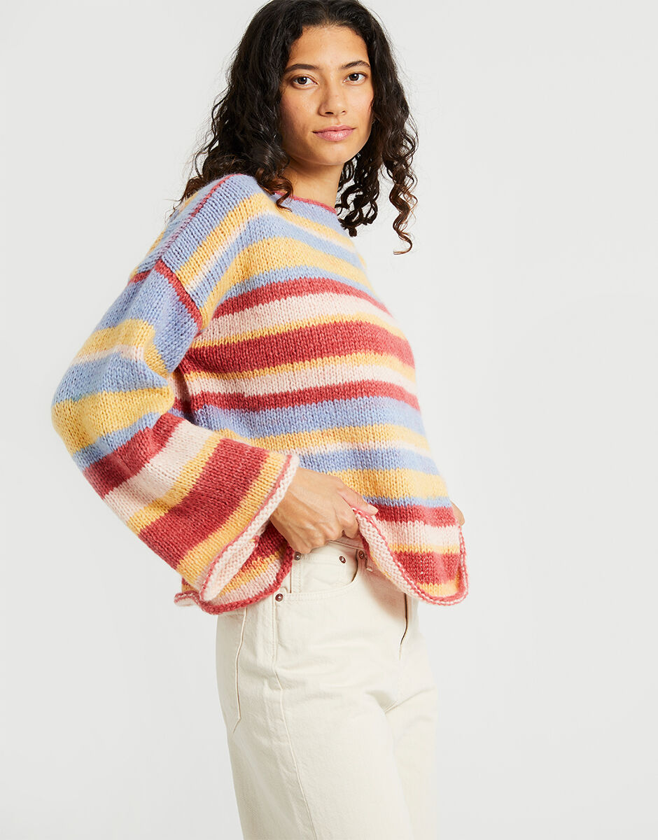 22日まで限定価格☆MULTI COLOR STRIPE KNIT TOP② Women's Cotton Multi Color Stripe Top | 27 Miles